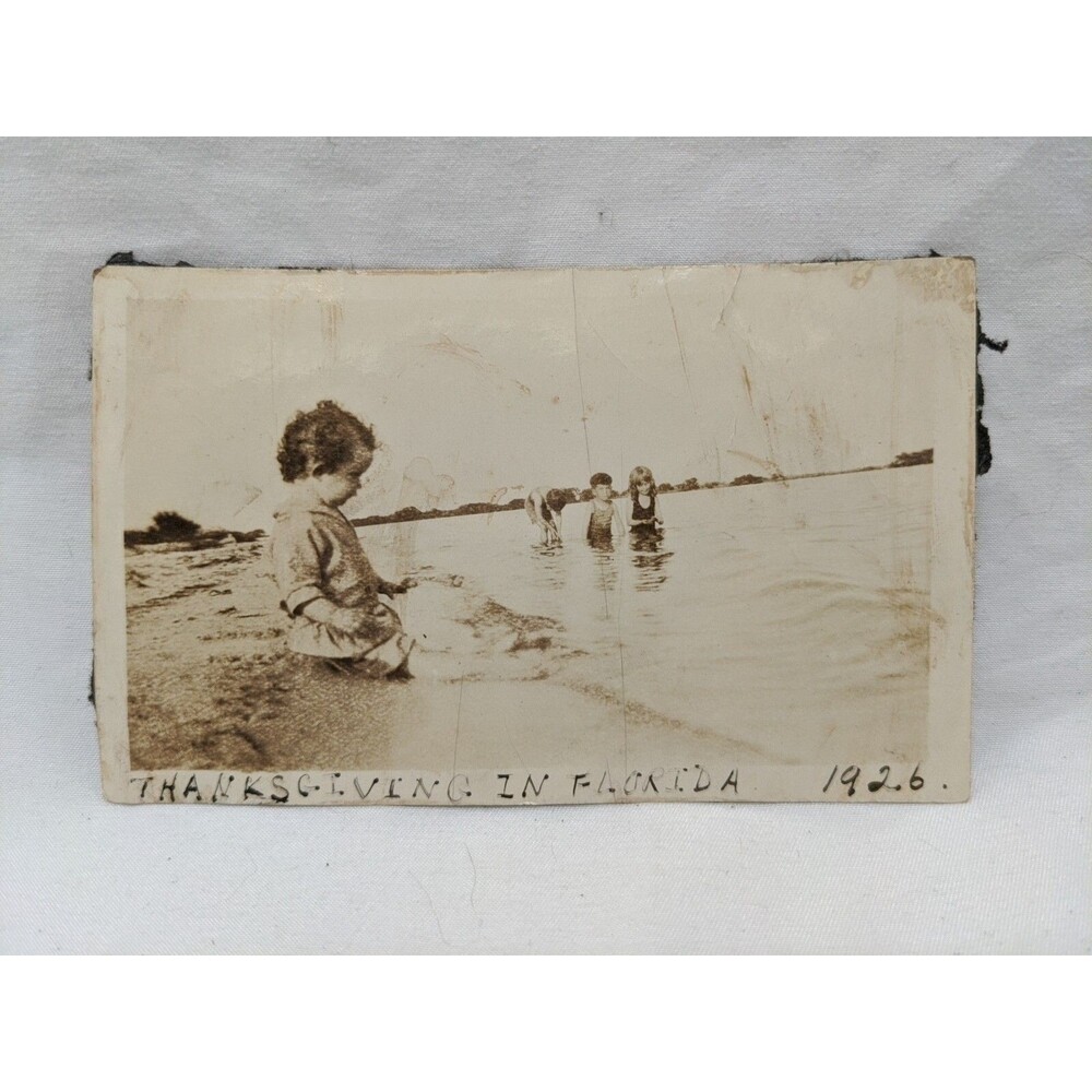 1926 Children Playing In The Beach Thanksgiving In Flordia Photograph 4 1/2" X 2